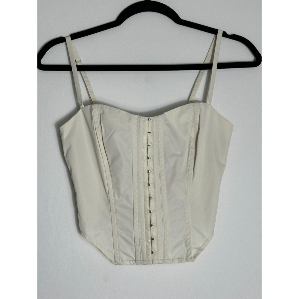 Reformation Cream Hook-and-Eye Corset Crop Top